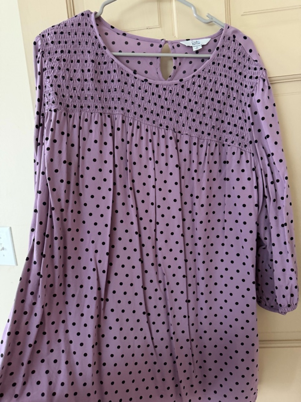 croft & barrow Lavender Polka Dot Smocked Blouse - Picture 6 of 9